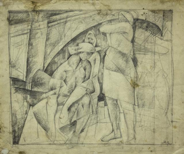Самохвалов А.Н. Рисунок к композиции «На берегу». 1920-е 